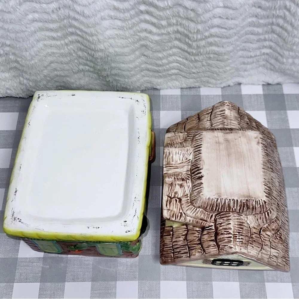 Ceramic Country Cottage Shaped Cookie Jar Canister 7